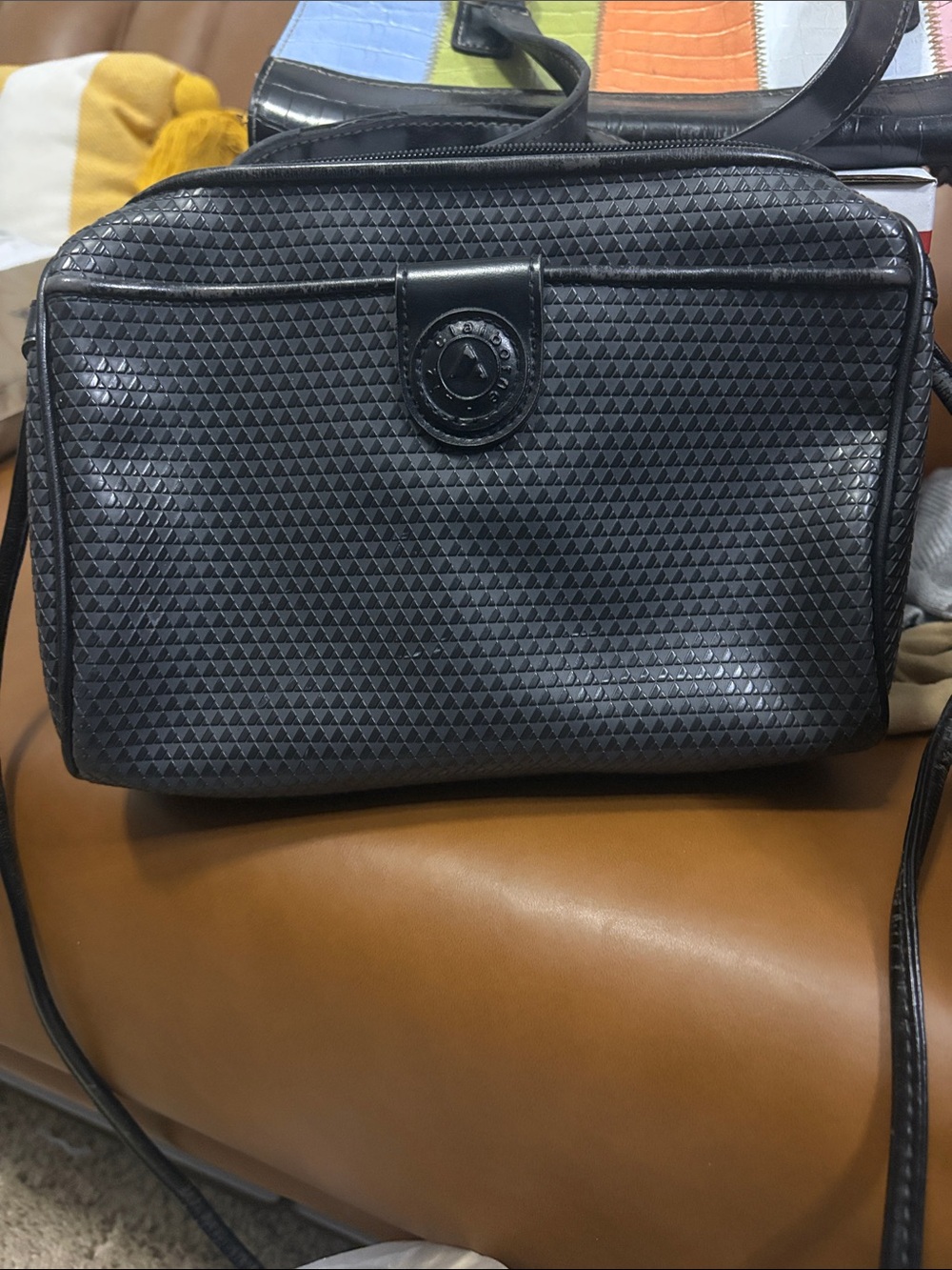 Vintage Liz Claiborne Black Leather Faux Leather Shoulder Bag Crossbody 1983